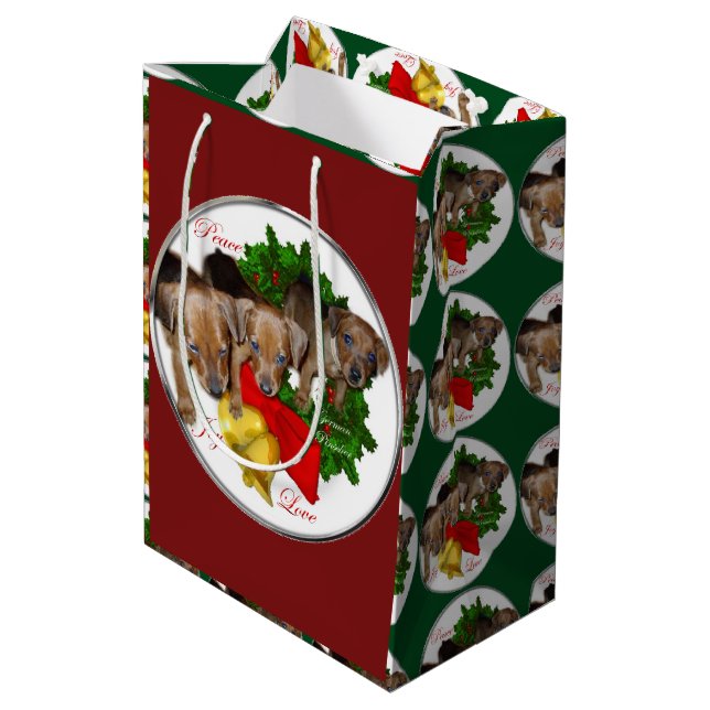 Bolsa De Regalo Mediana Navidades de Pinscher Puppies alemanes (Angulo reverso)