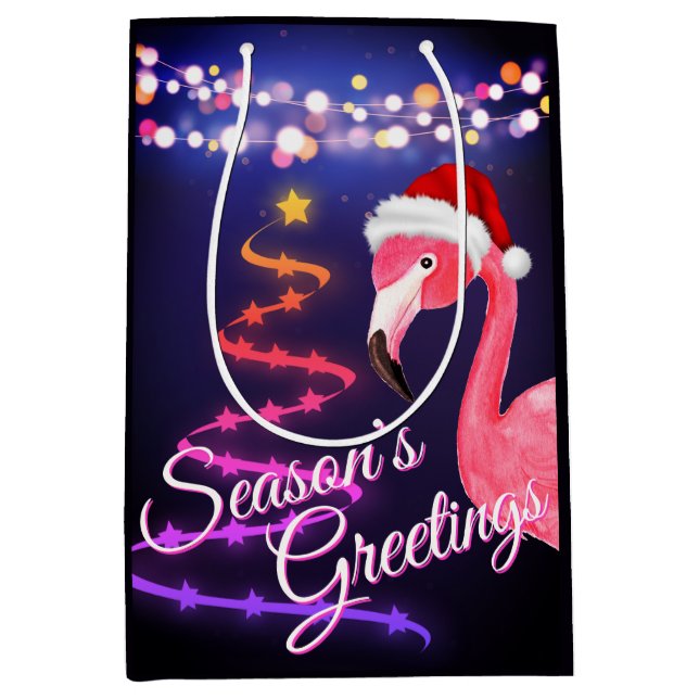 Bolsa De Regalo Mediana Navidades de playa tropical Flamingo Rosado (Anverso)