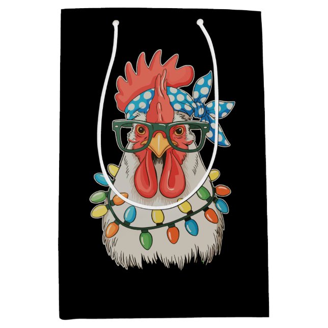 Bolsa De Regalo Mediana Navidades de pollo Xmas alumbra a la familia campe (Anverso)