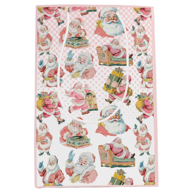 Bolsa De Regalo Mediana Navidades de Retro Groovy Santa Claus (Anverso)