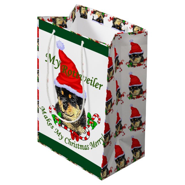 Bolsa De Regalo Mediana Navidades de Rottweiler (Angulo reverso)