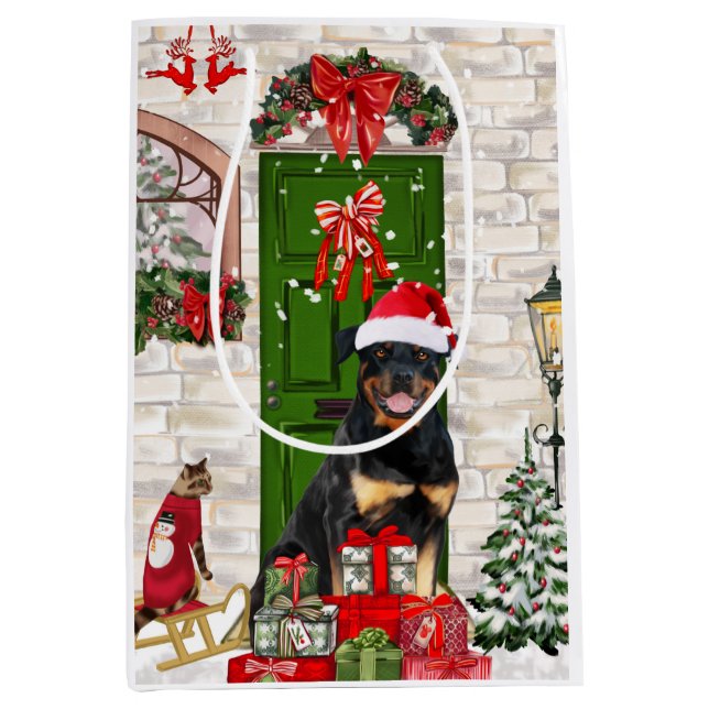 Bolsa De Regalo Mediana Navidades de Rottweiler Dog (Anverso)
