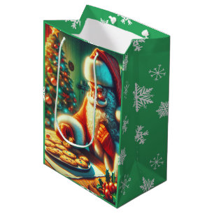 Bolsa De Regalo Mediana Navidades de Santa y Cookies de la vieja moda