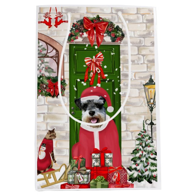 Bolsa De Regalo Mediana Navidades de Schnauzer Dog (Anverso)