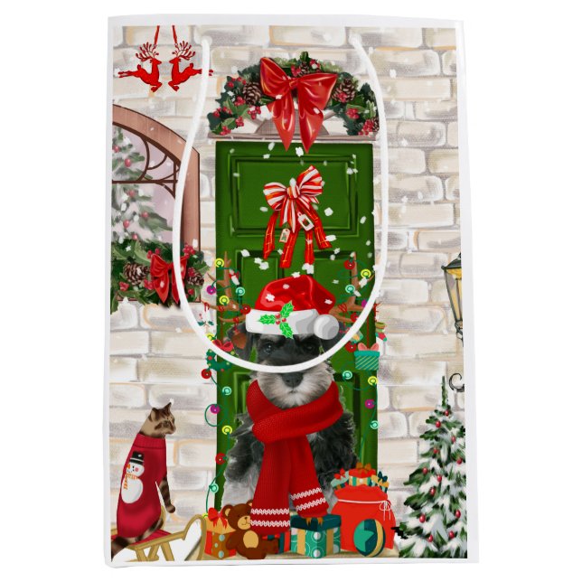 Bolsa De Regalo Mediana Navidades de Schnauzer Dog (Anverso)