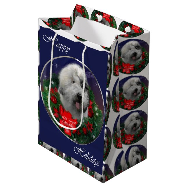 Bolsa De Regalo Mediana Navidades de Sheepdog ingleses viejos (Angulo Anverso)