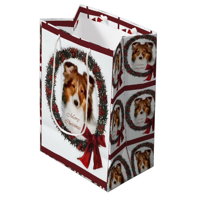 Bolsa De Regalo Mediana Navidades de Shetland Sheepdog Sheltie (Angulo Anverso)