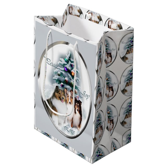 Bolsa De Regalo Mediana Navidades de Shetland Sheepdog Sheltie (Angulo Anverso)