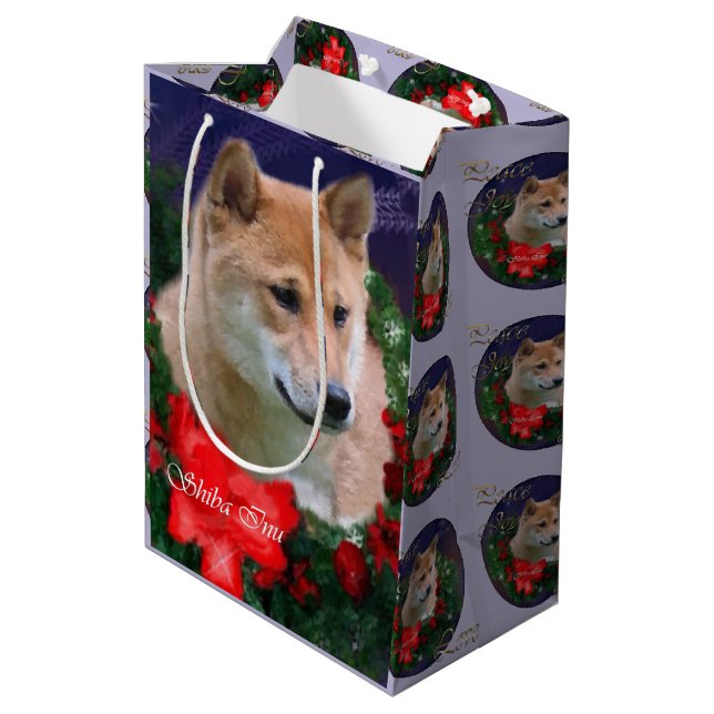 Bolsa De Regalo Mediana Navidades de Shiba Inu Lovers (Angulo reverso)