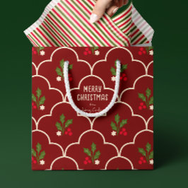 Bolsa De Regalo Mediana Navidades de tela de vieiras rojas oscuras