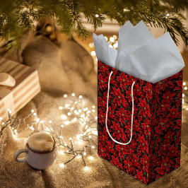 Bolsa De Regalo Mediana Navidades de vacaciones rojas Patrón de puninsetti