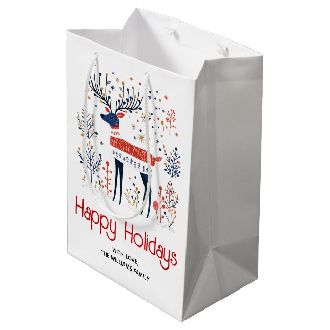 Bolsa De Regalo Mediana Navidades de venados al estilo del arte folclórico (Angulo reverso)