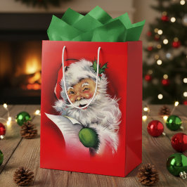 Bolsa De Regalo Mediana Navidades de Vintage Winking Santa Claus
