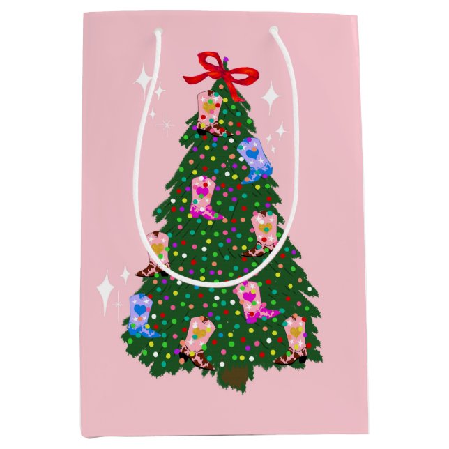 Bolsa De Regalo Mediana Navidades de Western Boots, chica de vaca rosa mod (Anverso)