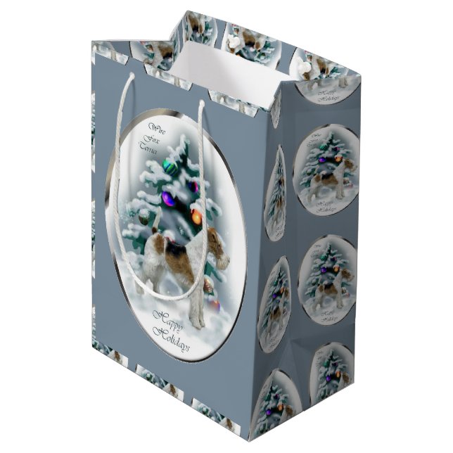 Bolsa De Regalo Mediana Navidades de Wire Fox Terrier (Angulo reverso)