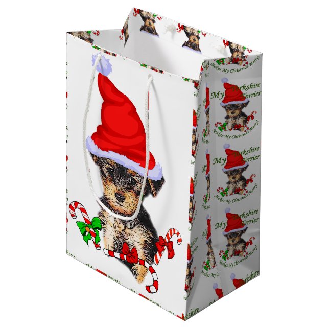 Bolsa De Regalo Mediana Navidades de Yorkshire Terrier (Angulo Anverso)