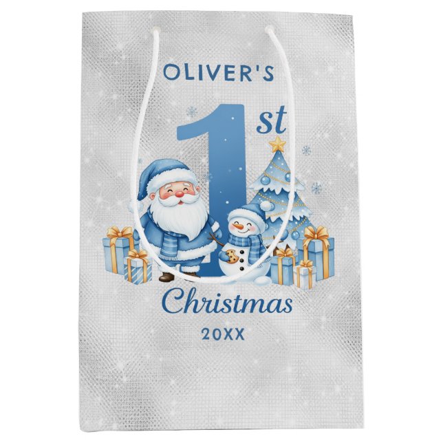 Bolsa De Regalo Mediana Navidades del Blue Santa Claus 1er (Anverso)