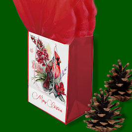 Bolsa De Regalo Mediana Navidades del cardenal acuarela