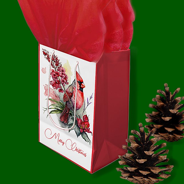 Bolsa De Regalo Mediana Navidades del cardenal acuarela (Subido por el creador)