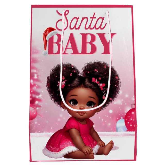 Bolsa De Regalo Mediana Navidades del Chica infantil de Santa Bebé Afro Pu (Reverso)