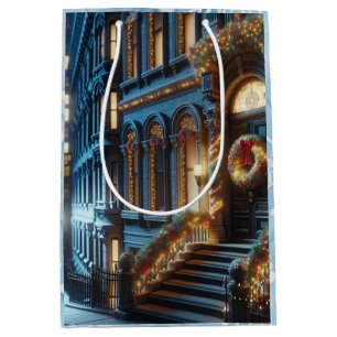 Bolsa De Regalo Mediana Navidades del edificio Brownstone del centro de la