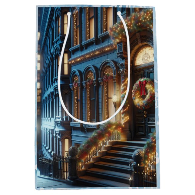 Bolsa De Regalo Mediana Navidades del edificio Brownstone del centro de la (Anverso)