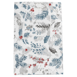 Bolsa De Regalo Mediana Navidades del Foliage del Blue Red White Holiday