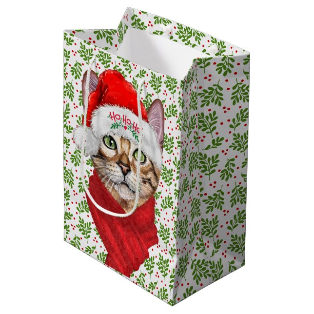 Bolsa De Regalo Mediana Navidades del Gato Abysiniano Ho Ho Santa Hat Meow (Angulo Anverso)