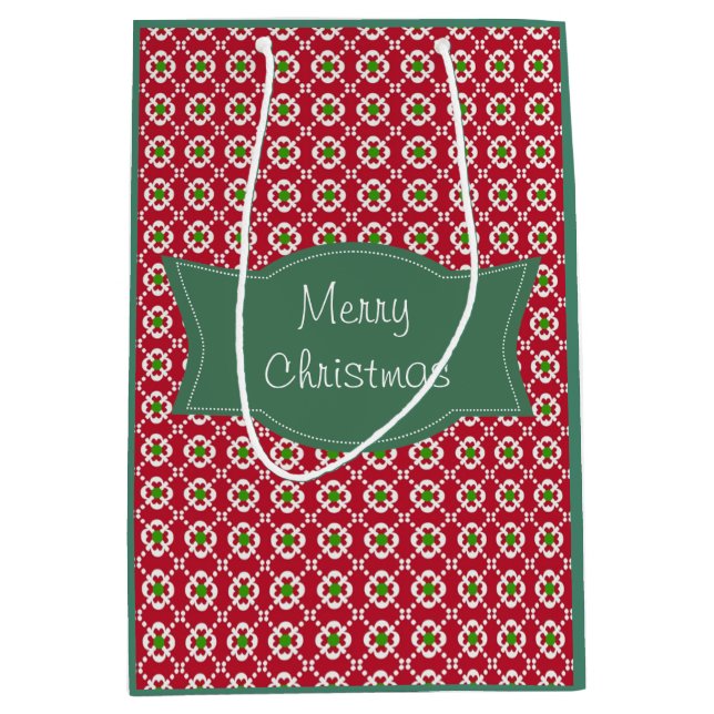 Bolsa De Regalo Mediana Navidades del patrón verde rojo festivo (Anverso)