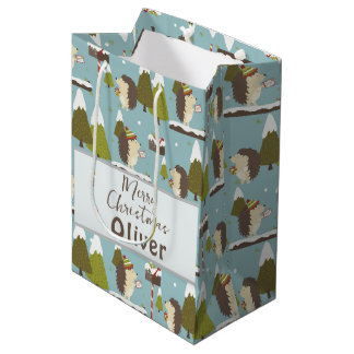 Bolsa De Regalo Mediana Navidades divertidos Hedgehogs Nombre de niños