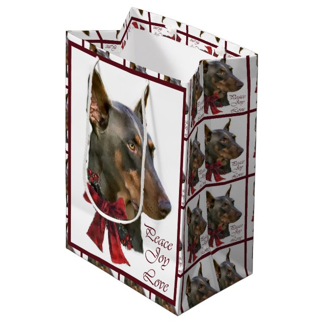 Bolsa De Regalo Mediana Navidades Doberman Pinscher (Angulo Anverso)
