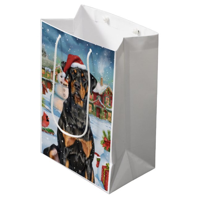 Bolsa De Regalo Mediana Navidades Doberman Winter Wonderland (Angulo Anverso)
