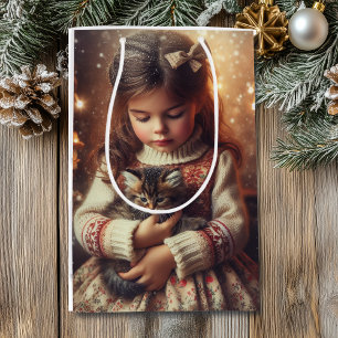 Bolsa De Regalo Mediana Navidades dulces de Little Girl y Kitten