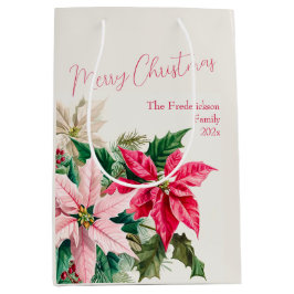 Bolsa De Regalo Mediana Navidades elegantes de Poinsettias Rosa