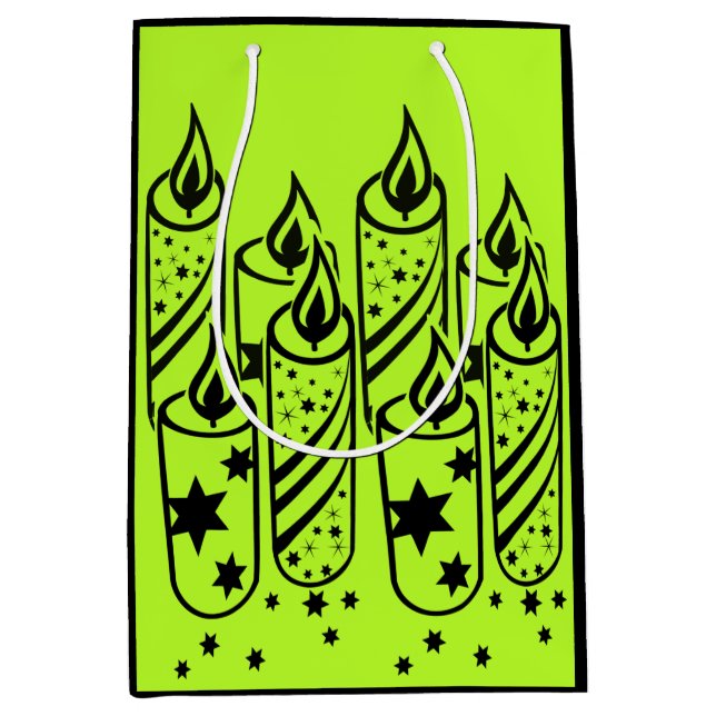 Bolsa De Regalo Mediana Navidades elegantes de velas de cal y negro (Anverso)