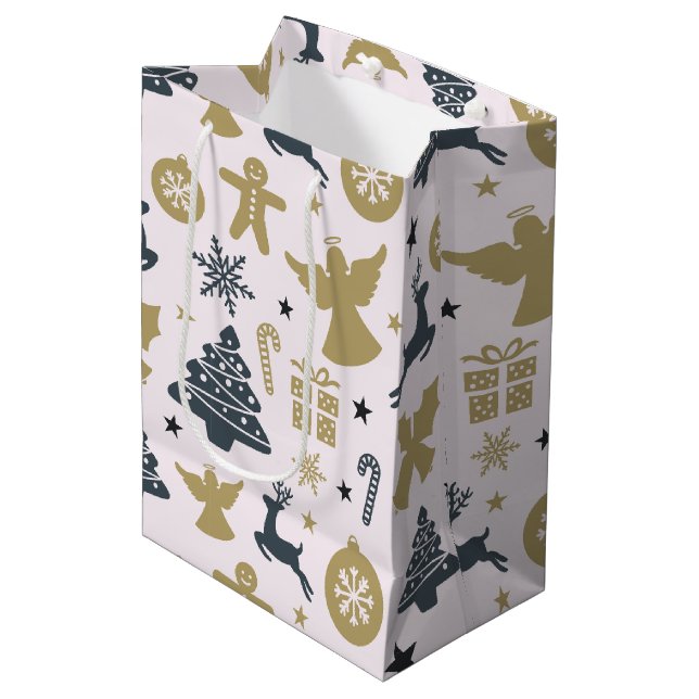 Bolsa De Regalo Mediana Navidades elegantes Silhouette de oro y azul (Angulo Anverso)