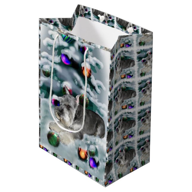 Bolsa De Regalo Mediana Navidades en miniatura de Schnauzer (Angulo Anverso)