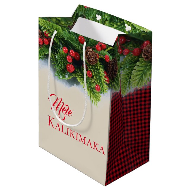 Bolsa De Regalo Mediana Navidades entregan bolsa-evergreen Mele Kalikimaka (Angulo reverso)