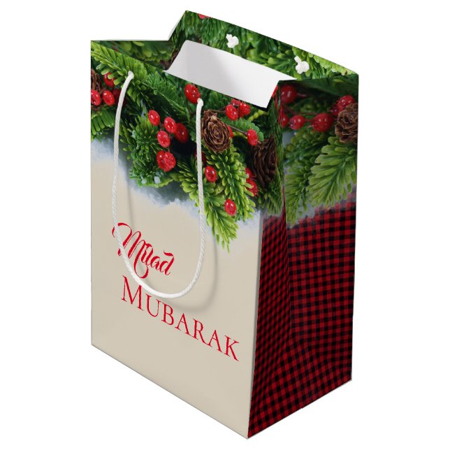 Bolsa De Regalo Mediana Navidades entregan bolsa-evergreen Milad Mubarak (Angulo reverso)