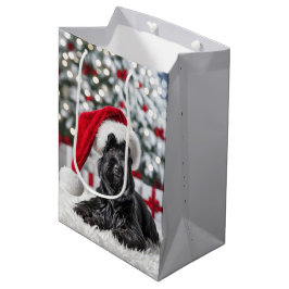 Bolsa De Regalo Mediana Navidades Escoceses Terrier Sobre La Alfombra Blan