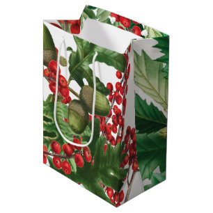 Bolsa De Regalo Mediana Navidades Festividad Forestal Berries Acorn Evergr