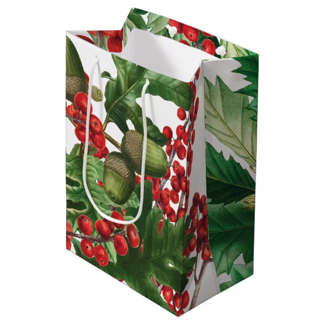Bolsa De Regalo Mediana Navidades Festividad Forestal Berries Acorn Evergr (Angulo Anverso)