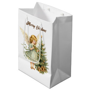 Bolsa De Regalo Mediana Navidades festivos acuarela Ángel añadir texto Med