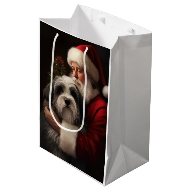 Bolsa De Regalo Mediana Navidades festivos del Tibetano Terrier Santa Clau (Angulo Anverso)