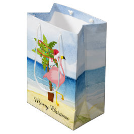 Bolsa De Regalo Mediana Navidades festivos flamingo rosa agregar texto