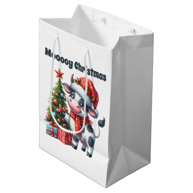 Bolsa De Regalo Mediana Navidades festivos vacas agregar texto (Angulo Anverso)