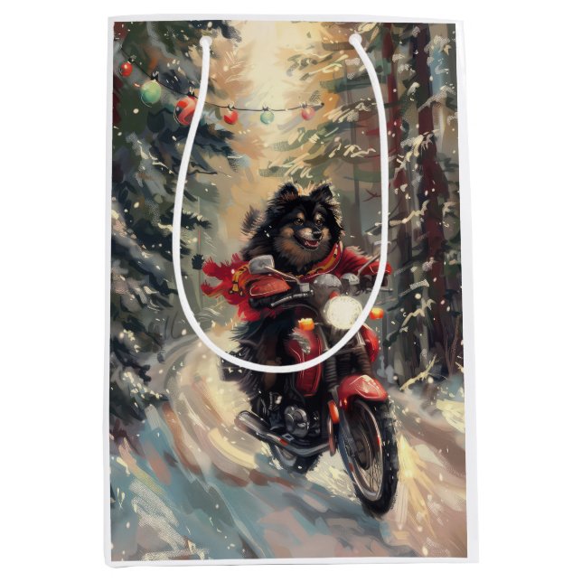 Bolsa De Regalo Mediana Navidades finlandeses de motocicletas para perros  (Anverso)