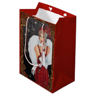 Bolsa De Regalo Mediana Navidades Flapper Chica Cielo Nocturno Estrella