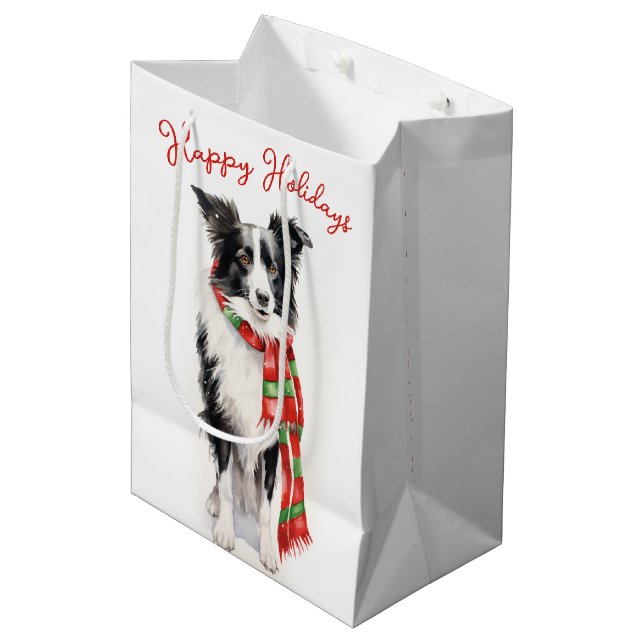 Bolsa De Regalo Mediana Navidades Fronteriza Perro Collie (Angulo Anverso)