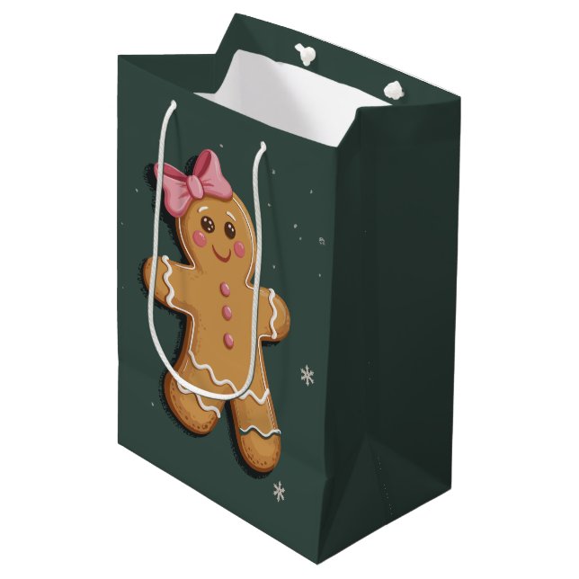 Bolsa De Regalo Mediana Navidades Gingerbread Chica Pink Bow Coquette (Angulo Anverso)